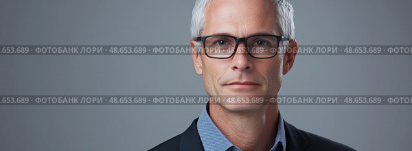 Портрет зрелого бизнесмена в очках. Стоковое AI-изображение, AI-художник Александр Жуков / Фотобанк Лори