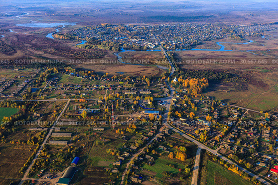 Поселок городского типа Санчурск с высоты птичьего полета. Стоковое фото, фотограф Евгений Горбунов / Фотобанк Лори