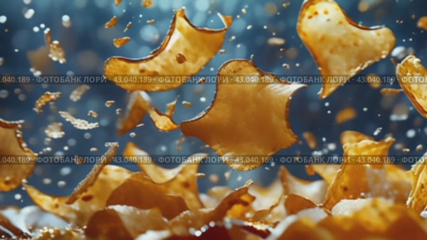 Potato chips flying in the air on a blue background. Videophone. Стоковое AI-видео, аниматор Юрий Поздников / Фотобанк Лори