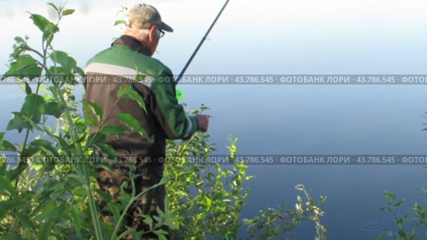 Пожилой мужчина на рыбалке у водоема (2024 год). Редакционное видео, видеограф Владислав Сабанин / Фотобанк Лори