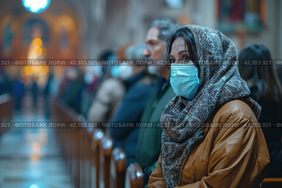 Prayer of the Faithful: Prostrations and Requests at Communion in the Sacred Rhythms of Spiritual Harmony. Стоковое AI-изображение, AI-художник Юрий Поздников / Фотобанк Лори