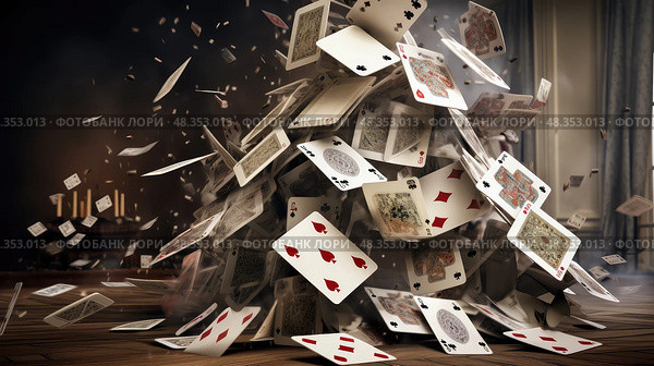 precarious house of cards falling ai generated. Стоковое AI-изображение, AI-художник Vectorwin / Фотобанк Лори