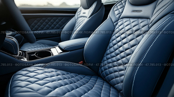 Premium Leather Car Seat, stitching Luxury Automotive details. Автомобильное сиденье из премиальной кожи, прострочка Роскошные автомобильные детали. Стоковое AI-изображение, AI-художник Katsiaryna Repich / Фотобанк Лори