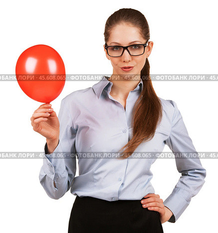 Pretty woman with inflated red ball. Стоковое фото, фотограф Дмитрий Киселёв / Фотобанк Лори