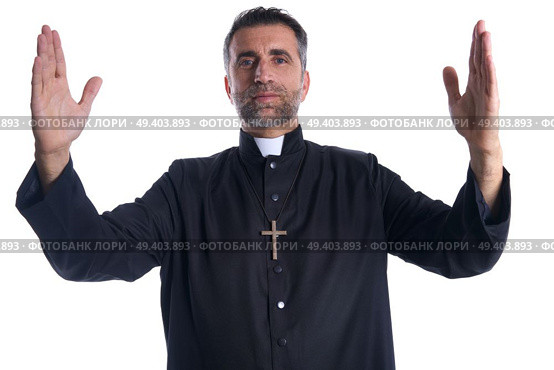 Priest open arms blessing praying God gesture isolated. Стоковое фото, агентство Ingram Publishing / Фотобанк Лори