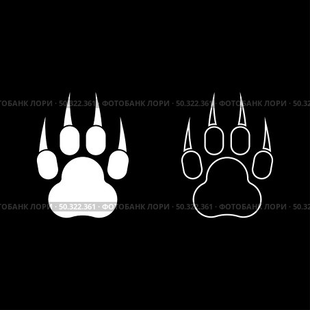 Print paw wild animal with claw track footprint predatory pawprint icon white color vector illustration flat style simple image set. Print paw wild animal with claw track footprint predatory pawprint icon white color vector illustration flat style image set. Стоковая иллюстрация, агентство Ingram Publishing / Фотобанк Лори