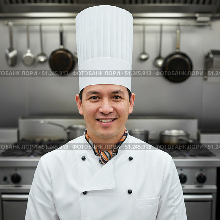 Profession cook - portrait young man in the kitchen. AI generated. Стоковое AI-изображение, AI-художник Андрей Аркуша / Фотобанк Лори