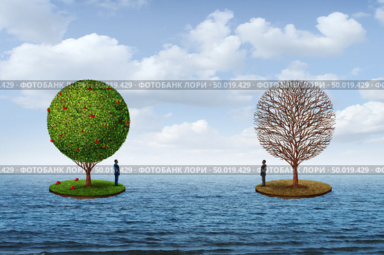 Prosperity and poverty or rich poor economic business concept and financial metaphor as a wealth disparity concept with 3D illustration elements. Стоковое фото, агентство Ingram Publishing / Фотобанк Лори