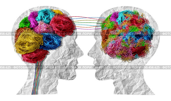 Psycho Therapy or psychotherapy and therapeutic counseling Concept as a neurology or psychology symbol fordual personality and mental disorder as bipolar or mood swings and brain confusion with tangled and untangled mind. Стоковое фото, агентство Ingram Publishing / Фотобанк Лори