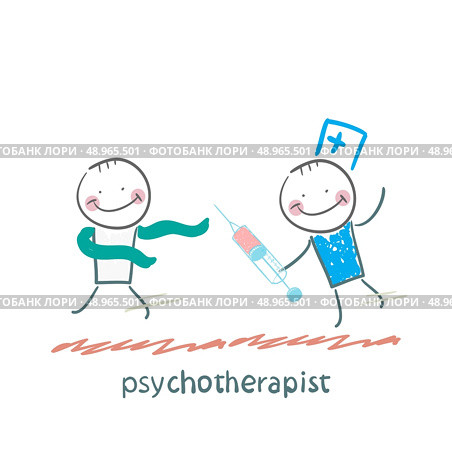psychotherapist  with a syringe catching up with the crazy. Стоковая иллюстрация, агентство Ingram Publishing / Фотобанк Лори