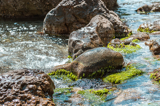 Pure clear water on a wild stone beach in the sea (2016 год). Стоковое фото, фотограф katalinks / Фотобанк Лори
