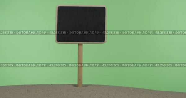 Пустой классический знак, торчащий из песка. Слайдер-снимок. Выделенный на зеленом фоне. Empty classic sign sticking out of the sand. Slider shot. Isolated. Стоковое видео, видеограф Александр Собко / Фотобанк Лори