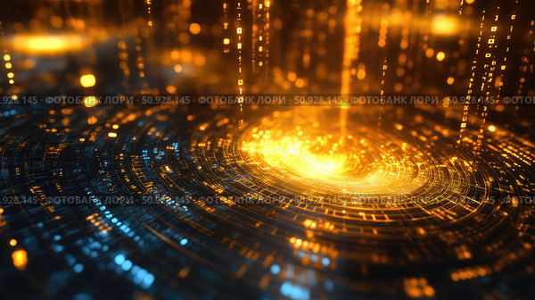 qubits floating quantum code ai generated. Стоковое AI-изображение, AI-художник Vectorwin / Фотобанк Лори