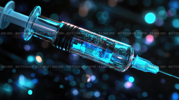 radiant glowing effect on syringe ai generated. Стоковое AI-изображение, AI-художник Vectorwin / Фотобанк Лори