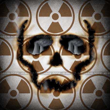 Radiation concept and nuclear power plant risk metaphor as a human skull face icon burning a radioactive hole exposing atomic reactors. Стоковое фото, агентство Ingram Publishing / Фотобанк Лори