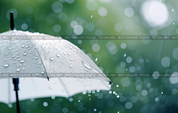 Rain Drops on Umbrella. Стоковое AI-изображение, AI-художник Юлия Гапеенко / Фотобанк Лори