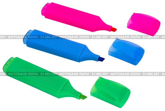 Разноцветные маркеры на белом фоне. Colorful markers pens isolated on white background. Стоковое фото, фотограф Татьяна Д / Фотобанк Лори