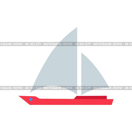 Red Boat with White Sails. Red boat with white sails icon in flat style isolated on white background. Vector illustration. Стоковая иллюстрация, агентство Ingram Publishing / Фотобанк Лори
