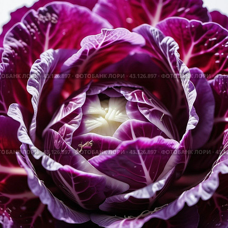 Red cabbage is a vegetable crop with red-violet leaf color and a common food product. Vegetable is used for fresh consumption in salads, for pickling, cultivated cabbage species. Generated AI. Стоковое AI-изображение, AI-художник Юлия Петровская / Фотобанк Лори