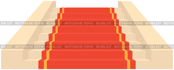 Red carpet and pedestal for rewarding ceremony. Decorated stairs for star guests of event. Red carpet velvet staircase for celebrity welcome ceremony. Colored fabric on steps vector illustration. Red carpet velvet staircase for celebrity welcome ceremony. Decorated stairs for guests of event. Стоковая иллюстрация, агентство Ingram Publishing / Фотобанк Лори