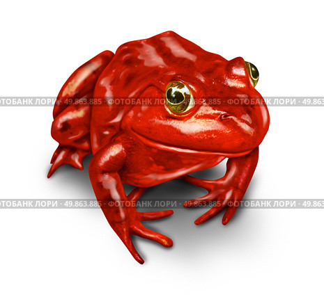 Red frog as a symbol of the environment and a rebel that protectects nature from pollution and environmental disasters from human toxic waste on a white background. Стоковое фото, агентство Ingram Publishing / Фотобанк Лори