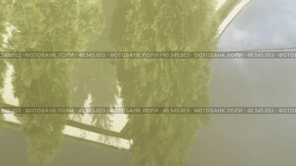 Reflection in the pond water of the facade of a country house and cypresses. Life in the country. Стоковое видео, видеограф Ярославский Максим / Фотобанк Лори