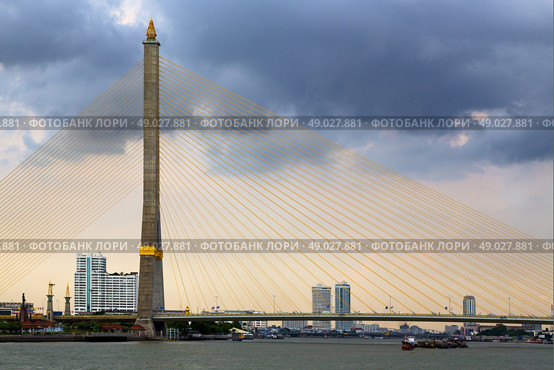 reflex of river bridge some palace in a window terrace of the centre  bangkok thailand. Стоковое фото, агентство Ingram Publishing / Фотобанк Лори