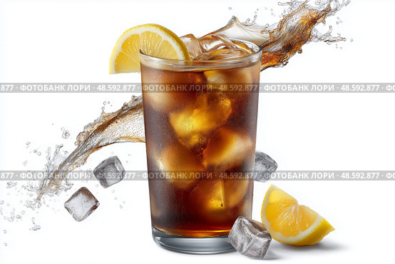 Refreshing iced beverage with citrus and ice captured in bright light. Освежающий напиток со льдом и цитрусовыми, запечатленный в ярком свете. Стоковое AI-изображение, AI-художник Katsiaryna Repich / Фотобанк Лори