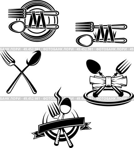 Restaurant menu symbols and embellishments. Стоковая иллюстрация, иллюстратор VectorTradition / Фотобанк Лори