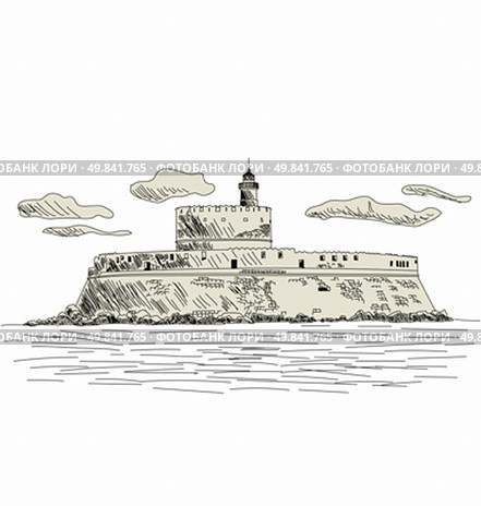 Rhodes ancient fort. EPS 10 vector sketch illustration without transparency and meshes. Стоковая иллюстрация, агентство Ingram Publishing / Фотобанк Лори