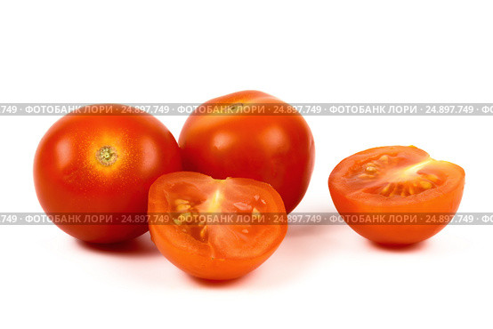Ripe cherry tomatoes close-up on a white background. Стоковое фото, фотограф Artem Sobov / Фотобанк Лори
