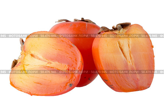 Ripe persimmons on white background. Стоковое фото, агентство Ingram Publishing / Фотобанк Лори