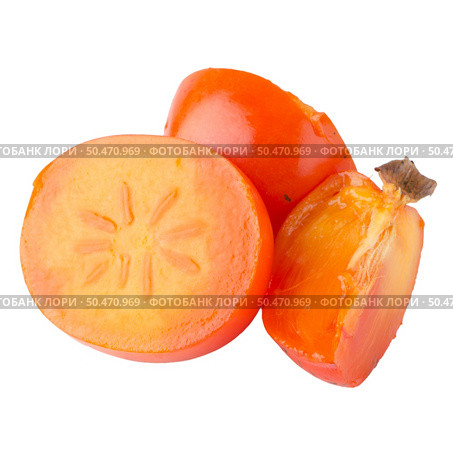 Ripe persimmons on white background. Стоковое фото, агентство Ingram Publishing / Фотобанк Лори