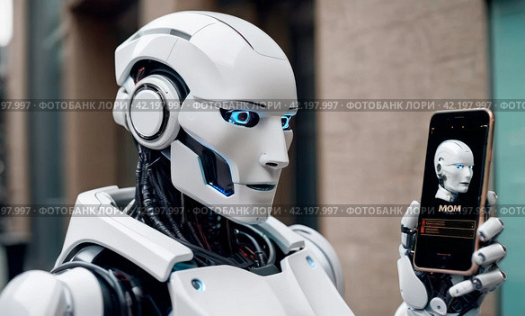 Роботу позвонила Мама ,The robot got a call from Mom. Стоковое AI-изображение, AI-художник Миронов Павел / Фотобанк Лори