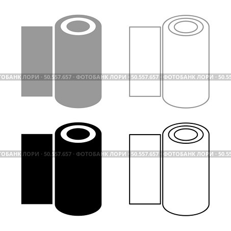 Roll paper towel disposable wrap wallpaper fabric tissue office equipment set icon grey black color vector illustration image simple solid fill outline contour line thin flat style. Roll paper towel disposable wrap wallpaper fabric tissue office equipment set icon grey black color vector illustration image solid fill outline contour line thin flat style. Стоковая иллюстрация, агентство Ingram Publishing / Фотобанк Лори