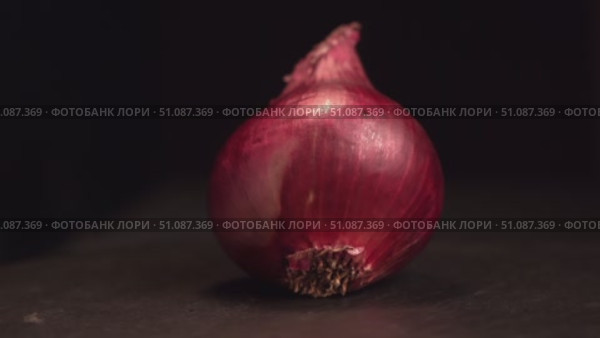 Rotating red onion on dark background. Стоковое видео, видеограф Андрей Знаменский / Фотобанк Лори
