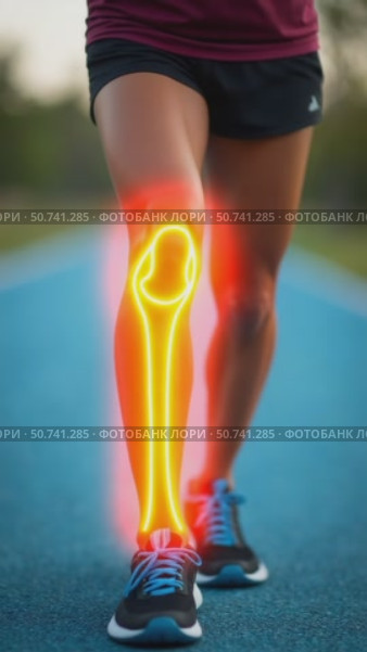 Runner with highlighted leg bones on track. Стоковое AI-видео, аниматор Sergey Grishin / Фотобанк Лори