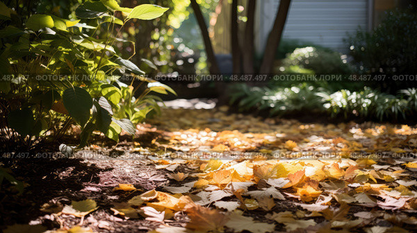 rustle leaves in backyard ai generated. Стоковое AI-изображение, AI-художник Vectorwin / Фотобанк Лори