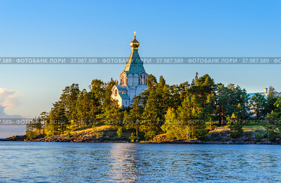 Saint Nicholas Island before sunset. Valaam Transfiguration  monastery. Стоковое фото, фотограф Михаил Аккуратoв / Фотобанк Лори