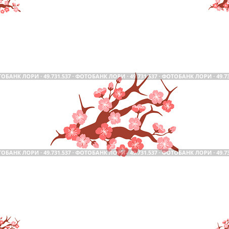 Sakura pattern vector illustration. The repeating pattern sakura blooms symbolized unending cycle life and growth The infinite allure seamless background evoked sense timelessness and serenity. Sakura pattern. The flowering sakura trees added sense vibrancy to seamless background. Стоковая иллюстрация, агентство Ingram Publishing / Фотобанк Лори