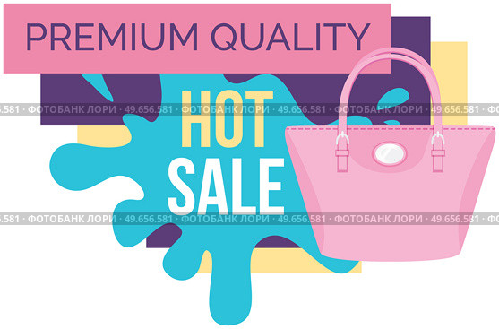 Sale poster with womens bag. Discount, special offers promotion, shopping advertisement. Hand drawn style vector design illustration shop now concept, black friday marketing advertising template. Sale poster with womens bag, shop now. Discount, special offers promotion, shopping advertisement. Стоковая иллюстрация, агентство Ingram Publishing / Фотобанк Лори