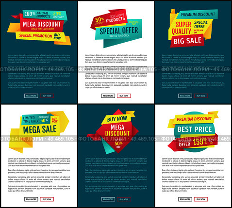 Sale special offer posters set. Reduction of prices super offers best choice of clients. Only one day natural production banners with text vector. Sale Special Offer Posters Vector Illustration. Стоковая иллюстрация, агентство Ingram Publishing / Фотобанк Лори