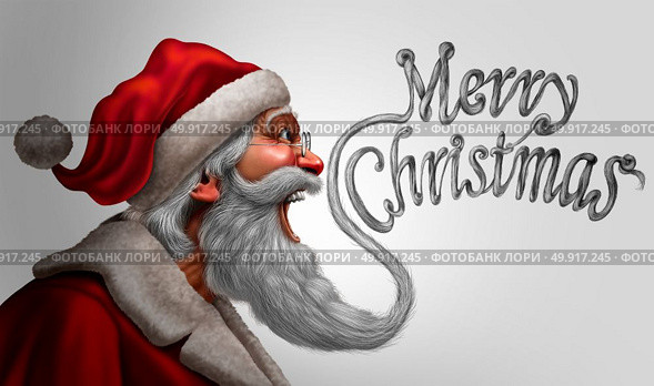 Santa claus merry christmas greetings card promotion as a saint nick beard shaped as a happy seasonalk winter message of joy with 3D illustration elements. Стоковое фото, агентство Ingram Publishing / Фотобанк Лори