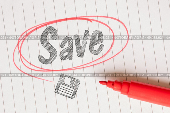 Save memo with a red circle and a disk sketch. Стоковое фото, агентство Ingram Publishing / Фотобанк Лори