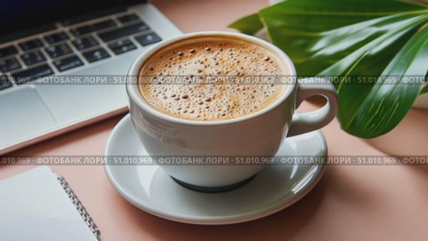 Savor the moment as rich coffee fills a warm cup, perfect for enhancing productivity in a tranquil workspace. Стоковое AI-видео, аниматор Данила Большаков / Фотобанк Лори