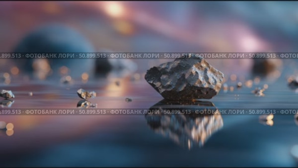 Scenic view of rocks and pebbles glistening in water during twilight with colorful sky reflections. Стоковое AI-видео, аниматор Сергей Толмачёв / Фотобанк Лори