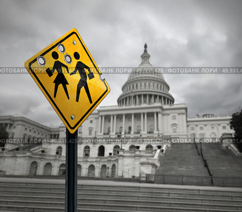 School shooting government issue symbol and tragic gunfire towards students as a sad sign with bullet holes with washington congress in the United States with 3D illustration elements. Стоковое фото, агентство Ingram Publishing / Фотобанк Лори