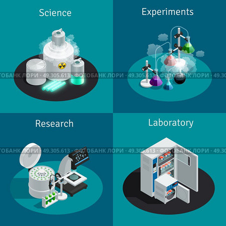 Scientific Laboratory 2x2 Isometric Design Concept . Scientific laboratory 2x2 isometric design concept with substance for experiment and equipment for research vector illustration . Стоковая иллюстрация, агентство Ingram Publishing / Фотобанк Лори