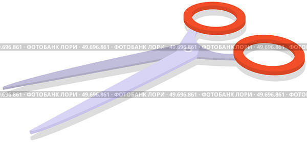 Scissors, tool made of blades and plastic handles. Equipment for creativity, cutting materials. Iron scissors with red handles isolated on white background. Sharp cutting tool, shears, clippers. Scissors, tool made of blades and plastic handles. Equipment for creativity, cutting materials. Стоковая иллюстрация, агентство Ingram Publishing / Фотобанк Лори