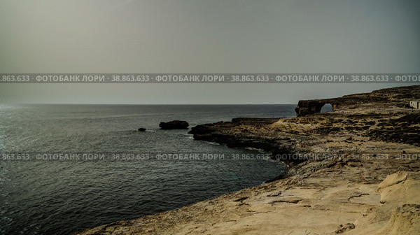 Sea view to Azure window natural arch, now vanished, Gozo island, Malta (2016 год). Стоковое фото, фотограф Сергей Майоров / Фотобанк Лори